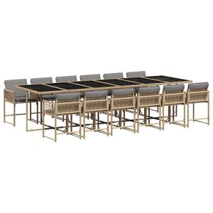vidaXL 13 Piece Garden Dining Set with Cushions Mix Beige Poly Rattan