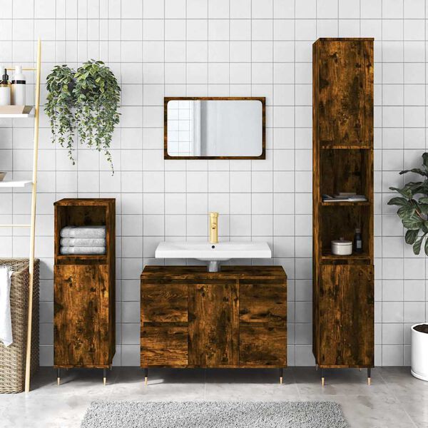 vidaXL Bathroom Cabinet Smoked Oak 80x33x60 cm Engineered Wood