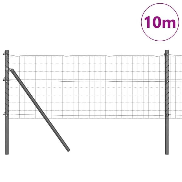 vidaXL Fence with Post Grey 0.8 x 25 m Steel and PVC