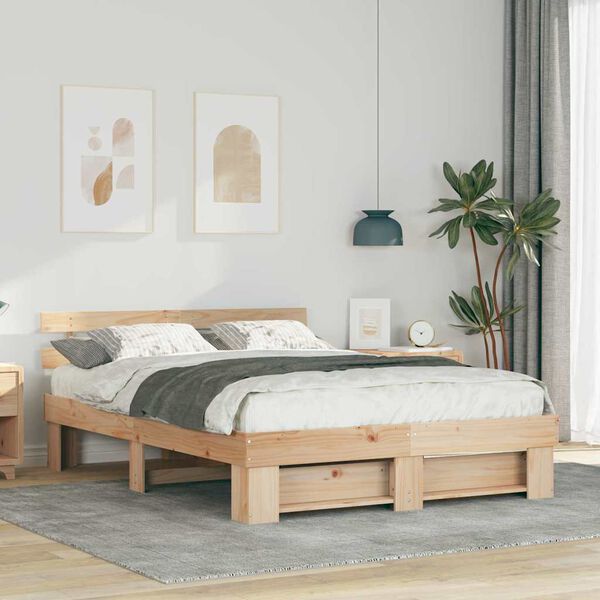 vidaXL Bed Frame with Headboard Brown 150 x 200 cm Solid Pine Wood