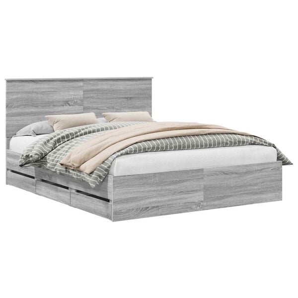 vidaXL Bed Frame with Headboard Grey Sonoma 160 x 200 cm Engineer Wood
