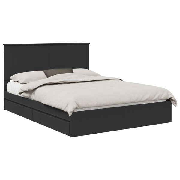vidaXL Storage Bed with Headboard Black 150 x 200 cm Engineered Wood