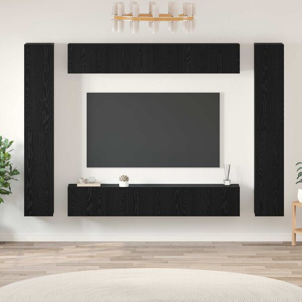vidaXL TV Cabinet Set Wall-mounted 10 pcs Black Oak Engineered Wood