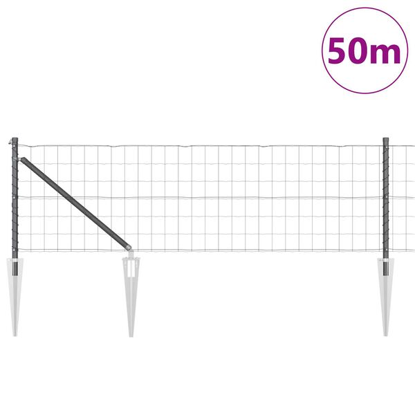 vidaXL Fence with Post Grey 0.6 x 50 m Steel and PVC