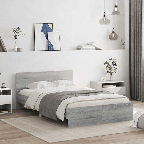 vidaXL Bed Frame with Headboard and LED Grey Sonoma 120x200 cm