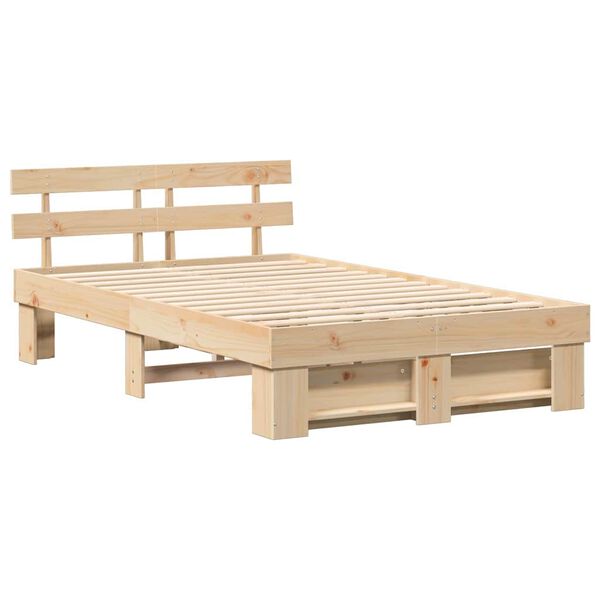 vidaXL Bed Frame with Headboard Brown 120 x 200 cm Solid Pine Wood