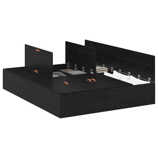 vidaXL Storage Bed Frame Black Oak 135 x 190 cm Engineered Wood
