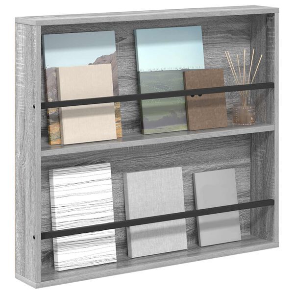 vidaXL Magazine Rack Grey Sonoma 80 x 12 x 70 cm Engineered Wood