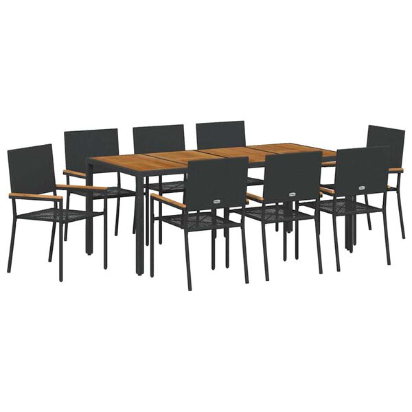 vidaXL Garden Dining Set 9 pcs Black Poly Rattan
