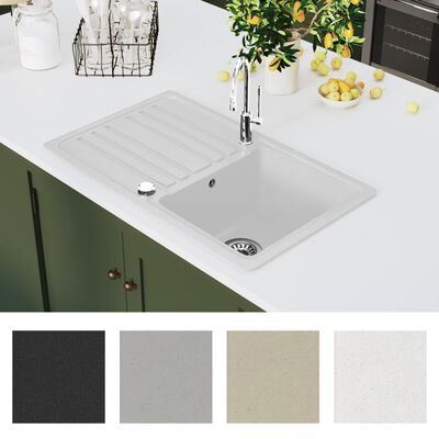 Granite Kitchen Sink Single Basin with Drainer Reversible Cream White