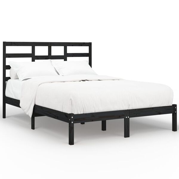 vidaXL Bed Frame without Mattress Black Solid Wood 140x190 cm