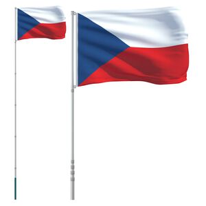 vidaXL Czech Flag and Pole 5.55 m Aluminium