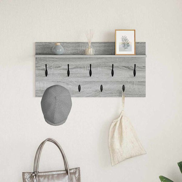 vidaXL Wall-Mounted Coat Rack with Shelf Grey Sonoma 80 x 40 x 12 cm