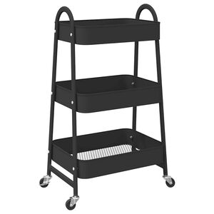 vidaXL Storage Trolley 3-Tier Black 42x41,5x77 cm Steel