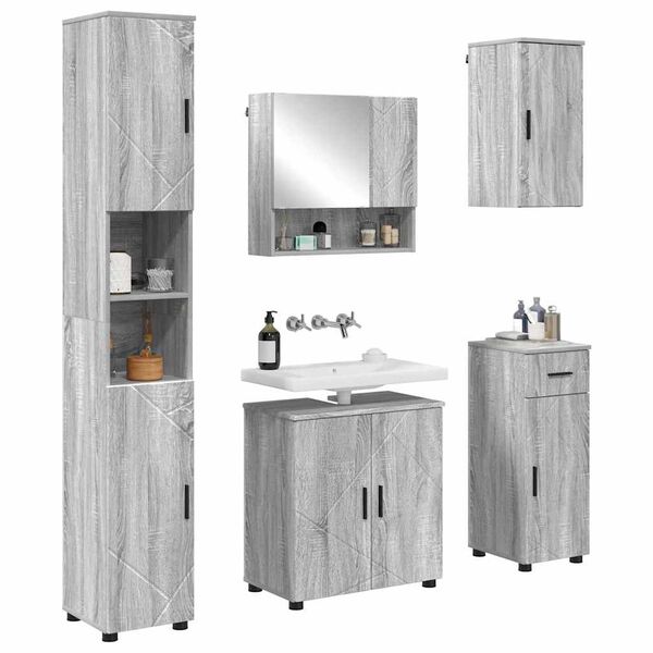 vidaXL Bathroom Furniture Set with Drawer with Door 5 pcs Grey Sonoma