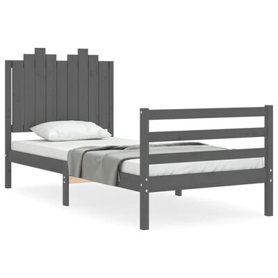 vidaXL Bed Frame with Headboard Grey 90x200 cm Solid Wood