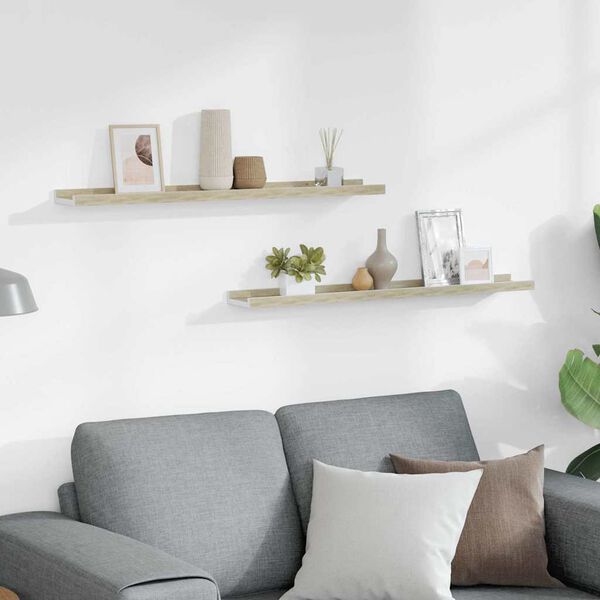 vidaXL Wall Shelves 2 pcs White and Sonoma Oak 80x9x3 cm