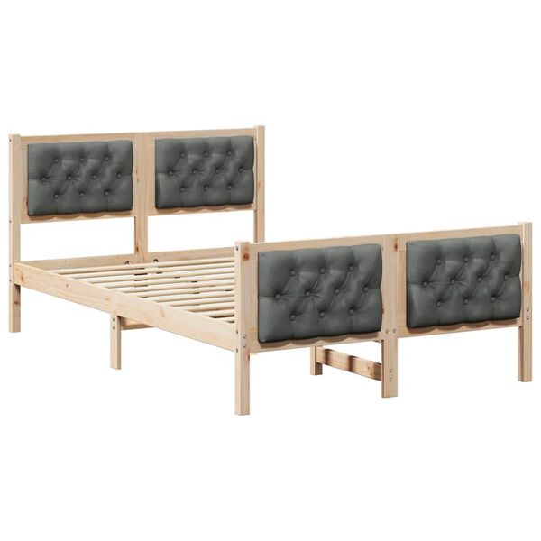vidaXL Bed Frame with Headboard Dark Grey 135 x 190 cm Solid Pine Wood
