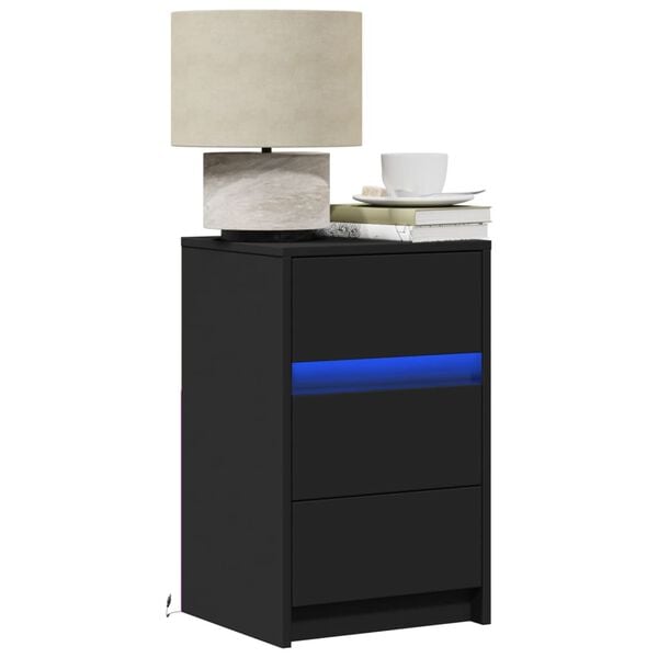 vidaXL Bedside Cabinet with LED Lights Black Engineered Wood