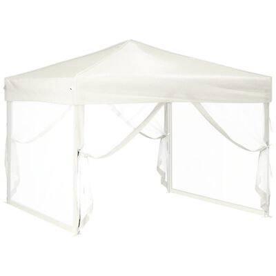 vidaXL Folding Party Tent with Sidewalls Cream 3x3 m