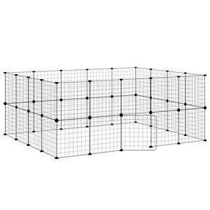 vidaXL 36-Panel Pet Cage with Door Black 35x35 cm Steel