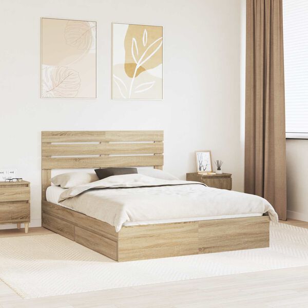 vidaXL Storage Bed with Drawer Sonoma Oak 150 x 200 cm Engineered Wood