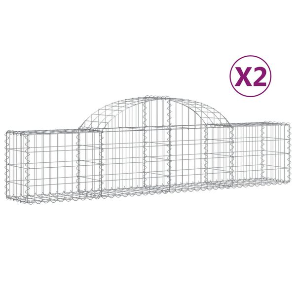 vidaXL Arched Gabion Baskets 2 pcs 200x30x40/60 cm Galvanised Iron
