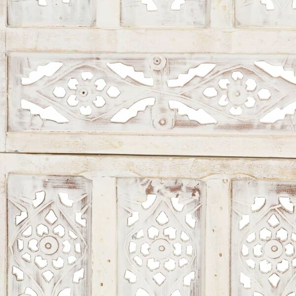 vidaXL Hand carved 3-Panel Room Divider White 120x165 cm Solid Mango Wood