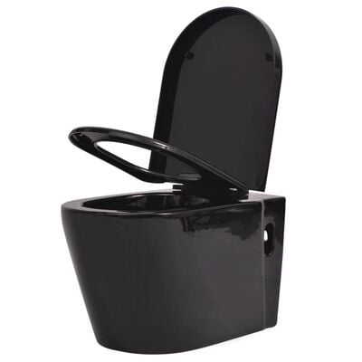 vidaXL Wall Hung Toilet with Concealed Cistern Ceramic Black