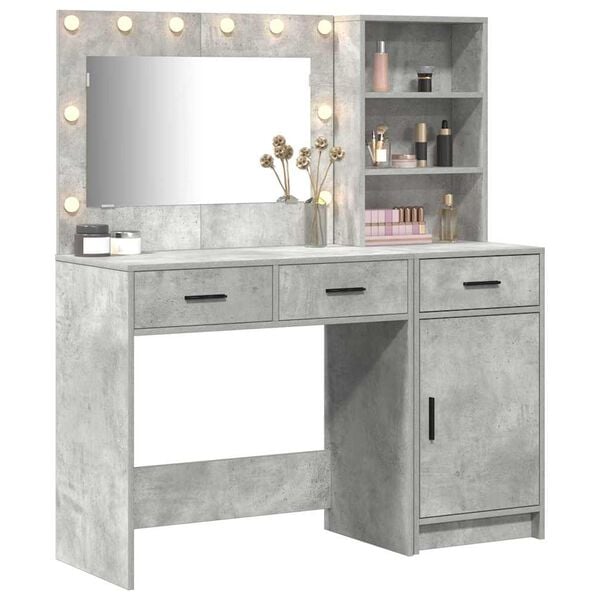 vidaXL Dressing Table with Mirror Lights 2 pcs Grey Engineered Wood