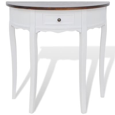 vidaXL Console Table with Drawer and Brown Top Half-round