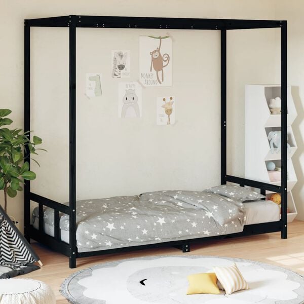 vidaXL Kids Bed Frame Black 90x200 cm Solid Wood Pine