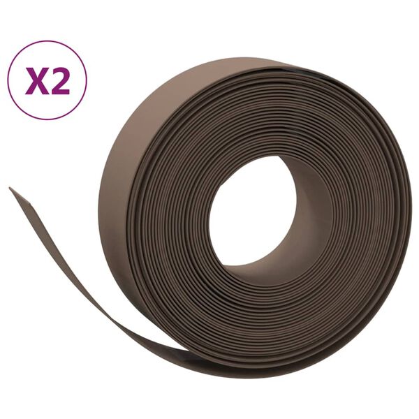 vidaXL Garden Edgings 2 pcs Brown 10 m 15 cm Polyethylene