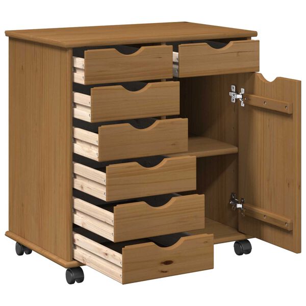 vidaXL Rolling Cabinet Honey Brown 63.5 x 39 x 65.5 cm Solid Pine Wood
