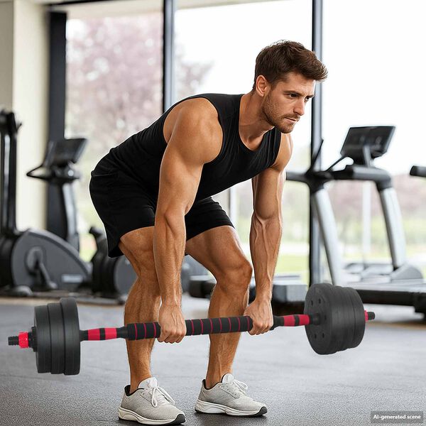 vidaXL 4-in-1 Dumbbell Barbell Kettlebell Set 20kg Black and Red