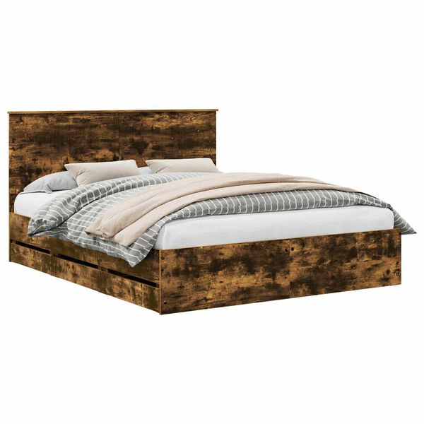 vidaXL Bed Frame Smoked Oak 120 x 190 cm Solid Pine Wood