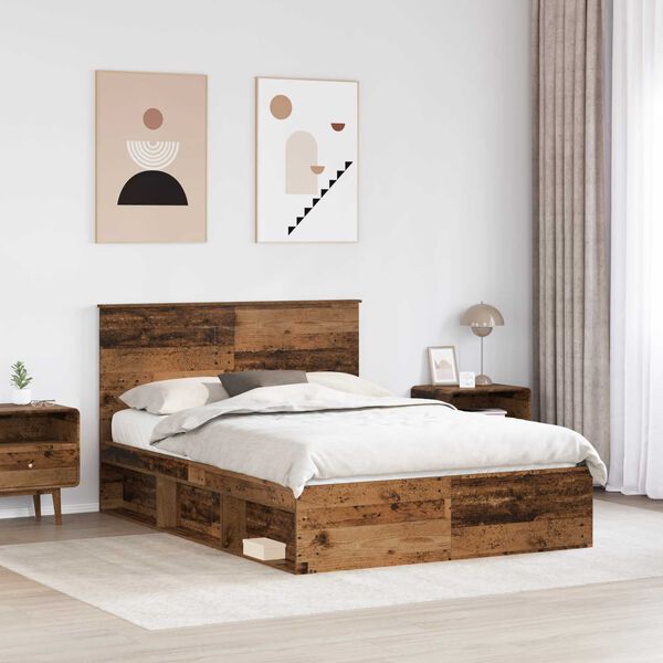 vidaXL Bed Frame with Headboard Old Wood 160 x 200 cm Solid Pine Wood
