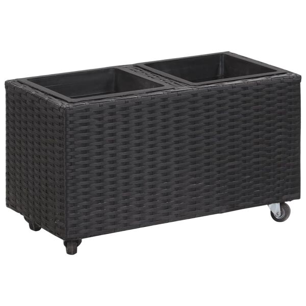 vidaXL Garden Raised Bed with 2 Pots 60x30x36 cm Poly Rattan Black