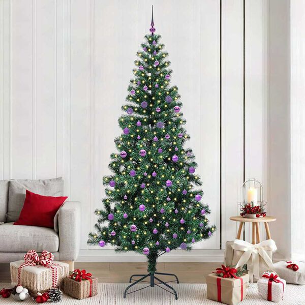 vidaXL Artificial Pre-lit Christmas Tree Green 240 cm PVC and Metal