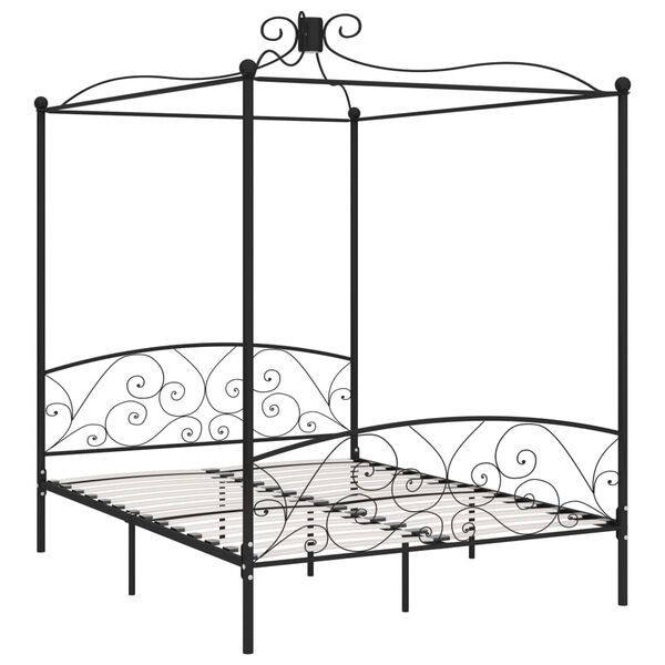 vidaXL Canopy Bed Frame without Mattress Black Metal 160x200 cm