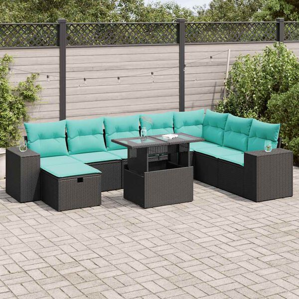 vidaXL 9 Piece Garden Sofa Set with Cushions Grey Poly Rattan Acacia