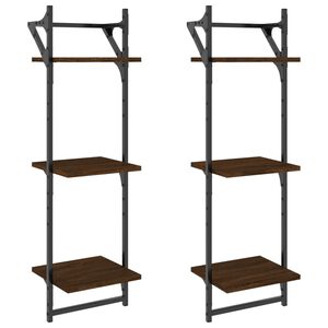 vidaXL 3-Tier Wall Shelves with Bars 2 pcs Brown Oak 30x25x100 cm
