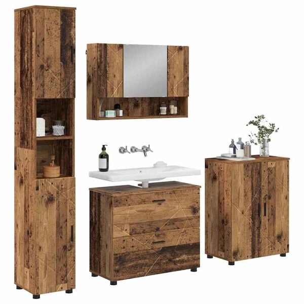 vidaXL Bathroom Furniture Set 4 pcs Old Wood Engineered Wood and Metal