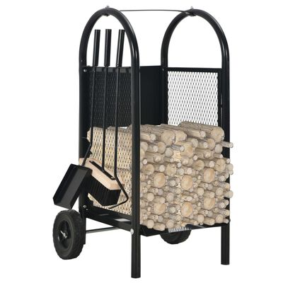 vidaXL Firewood Cart Black 30x35x81 cm Steel