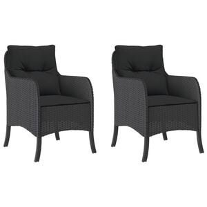 vidaXL Garden Chairs with Cushions 2 pcs Black Poly Rattan
