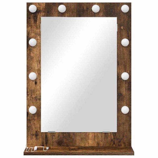 vidaXL Vanity Mirror with LED Strip Lights Smoked Oak 70 x 50 x 18 cm