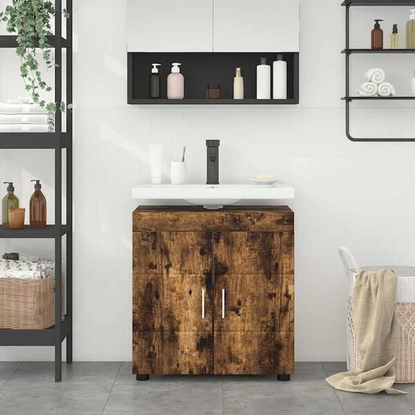 vidaXL Bathroom Cabinet Set TULUM Smoked Oak 60 x 34 x 63 cm