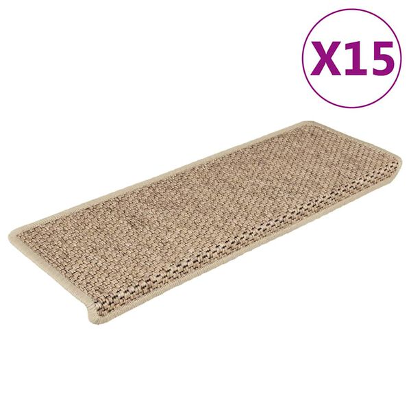 vidaXL Stair Mats Self-adhesive Sisal-Look 15 pcs 65x21x4 cm Sand