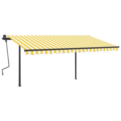 vidaXL Manual Retractable Awning with Posts 4.5x3 m Yellow and White