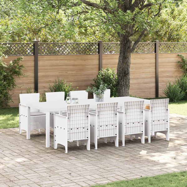vidaXL Garden Dining Set 9 pcs White Polypropylene